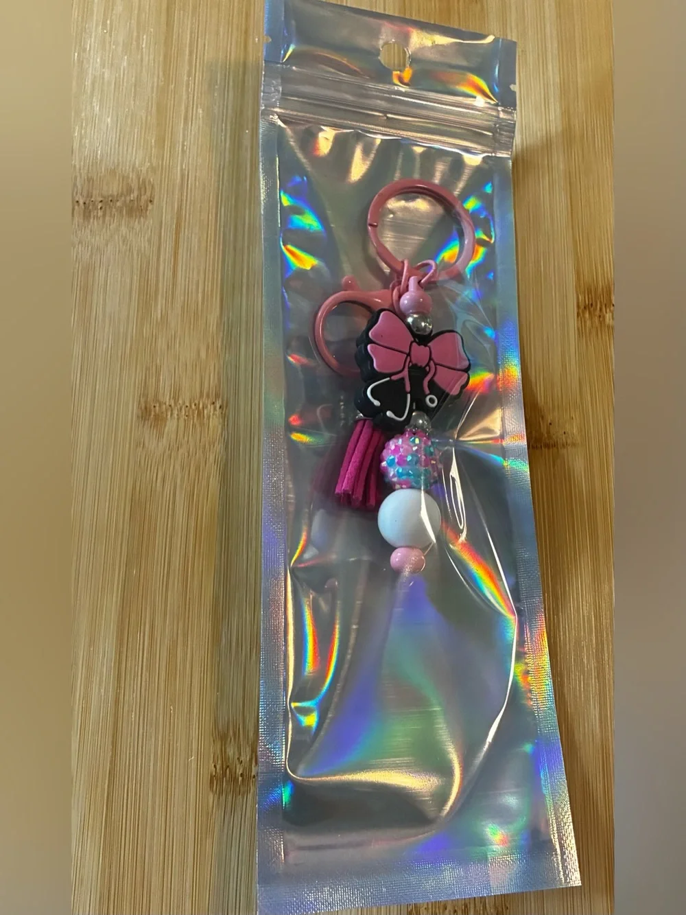 Nurse/Doctor Pink Bow Tassel Keychain